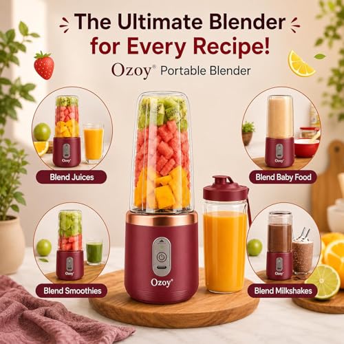 Image of Portable Blender Electric Juicer USB Rechargeable Fruit Mixers Mini Personal Smoothie Maker 6 Blades 3 Gears Ideal for smoothies,Stand,for Home Storage Living Room,Entryway