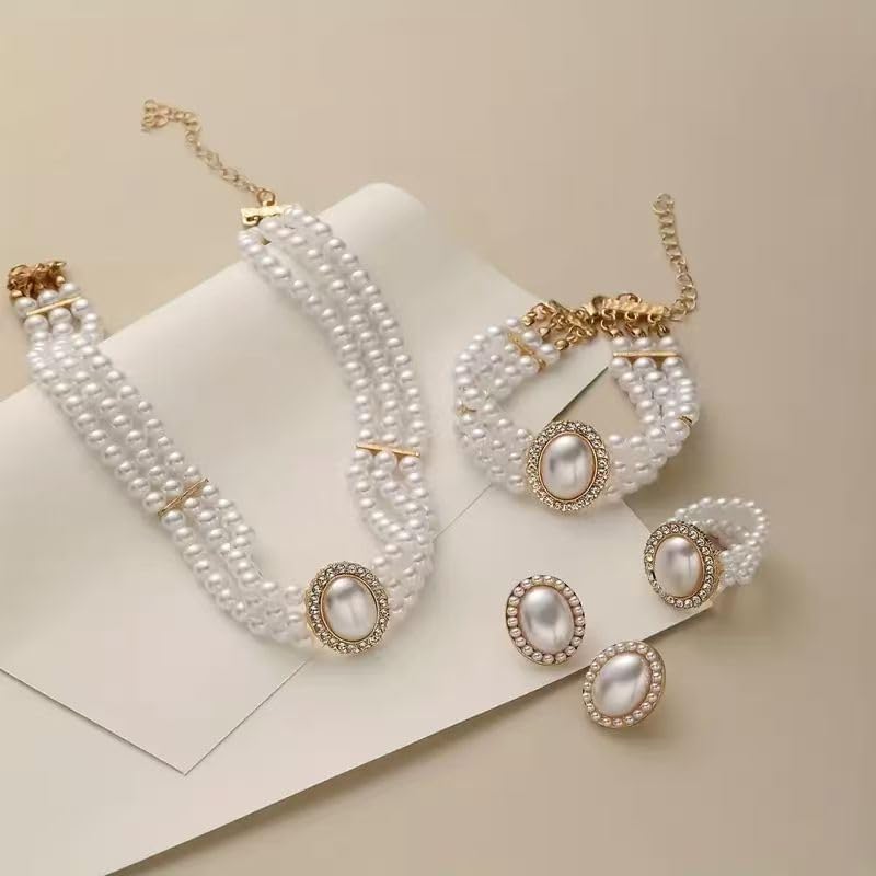 4-piece set of hand-beaded women's woven bag, a white dinner bag, wallet, necklace, bracelet, earrings, and package for weddings - Image 5