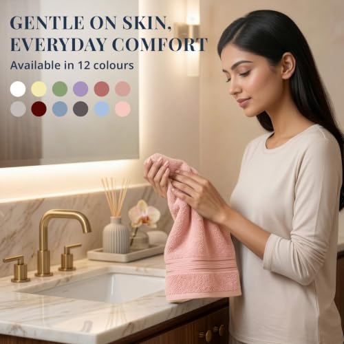 Image of LANE LINEN 575 GSM 100% Cotton Hand Towel 2PC - Dusky Pink | Zero-Twist Weave, True 60x40cm Each, Quick Dry & Absorbent, Ideal for Gym & Daily Use