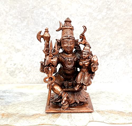 Image of Copper Idols - by Searchers Paradise,8 cm, Copper Handmade Shiva and Parvathi 288grams, Patina Antique Finish, Pack of 1 Piece