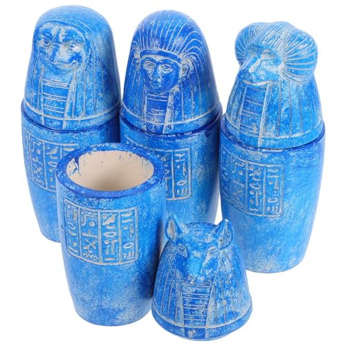 OSALADI Juego de 4 Jarrones Canópicos Egipcios Miniatura, Artefactos Antiguos Hijos de Horus, Decoración de Escritorio Inscripciones Egipcias, Figuras Coleccionables para Hogar y Oficina