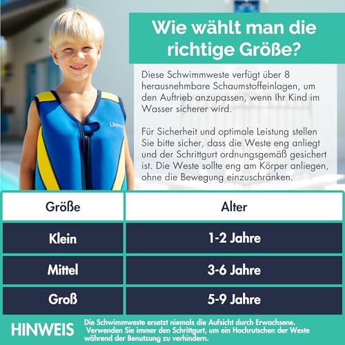 Limmys Premium Schwimmweste für Kinder – Moderne Schwimmhilfe für Jungen, Mädchen und Kleinkinder – Mit praktischer Tragetasche