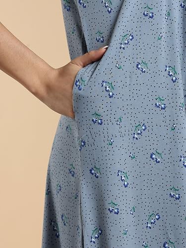 Image of 9shines Label Stylish Cotton Blend Embroidered Maxi Nightdress for Women with Pocket| Full Length Nightwear| Premium Nightdress| Comfortable Nightwear(5256)