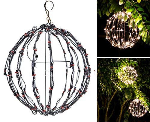 Elf Logic - 12" Outdoor LED Light Ball - Hanging Tree Globe Light - Use as Outdoor Light Ball - Fold Flat Metal Ball Light Frame (Battery Timer, 12 Inch)