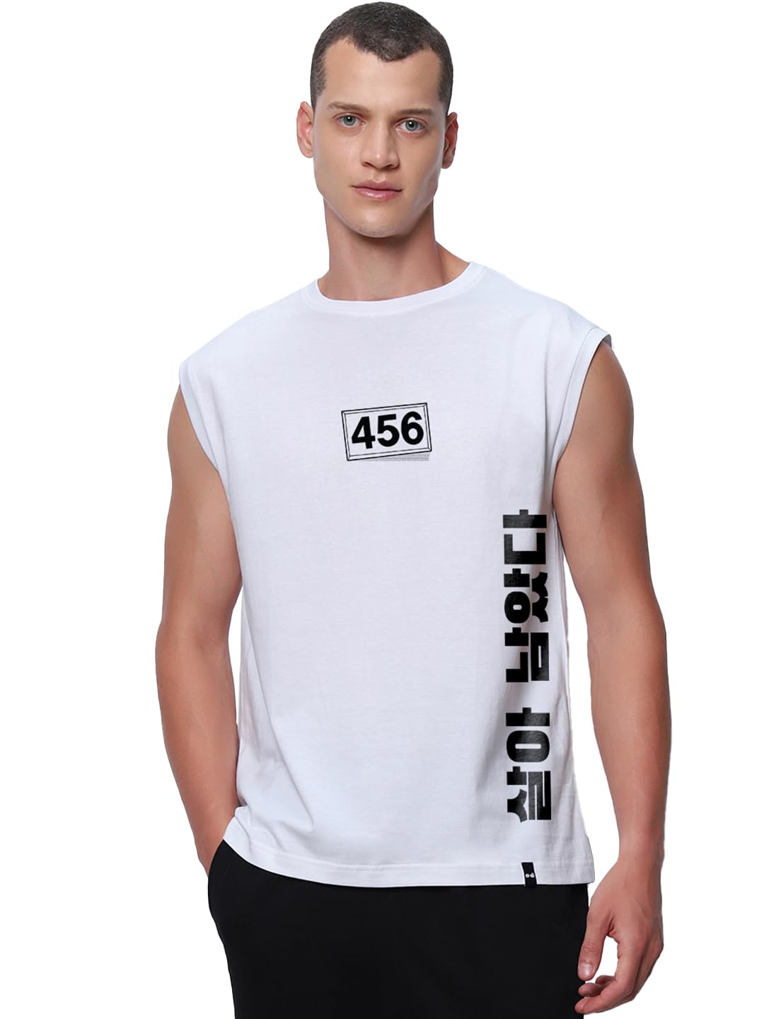 bewakoof Official Squid Game Merchandise Men's 100% Cotton Graphic Print Oversized Fit Sleeveless Round Neck Cotton Vest-picture-39