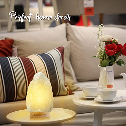 Omonic White Himalayan Salt Lamp Night Light Lights Crystal Hand Carved Hymalain Rock Table Lamps(5-8 Lbs,6.5-10"),Thailand Rubberplatinum Base, Dimmable Touch Switch Control (3 Bulbs Included) #TOP2