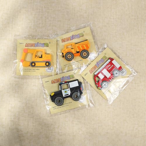 Image of Car Series Baby Teething Toys,Food Grade Silicone Chew Teether for 3 Months+ Infant Boy and Girl,Toddler Sensory Chewing Teether,BPA Free. (Fire Truck,Red)