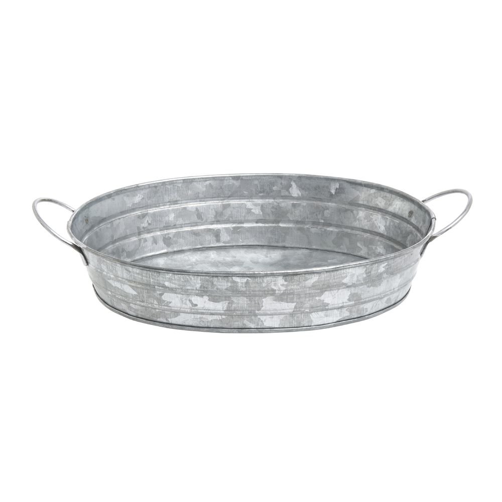 Galvanized Metal Serving Tray Oval - 11 1/4"L x 6 3/4"W x 2"H by HUBERT – Metal, Silver, Model DS-36954A