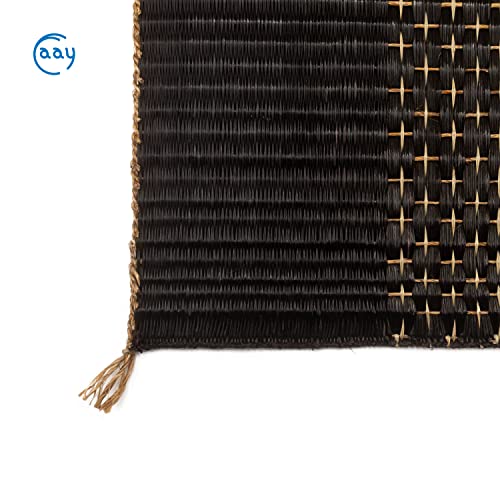 Faay 2 Packs Natural Brackish Papyrus (Sedge) & White Jute Placemats - Rectangular Hand-Woven Tablemats Design For Home Decor (17.75"X12", Starnight) #TOP2