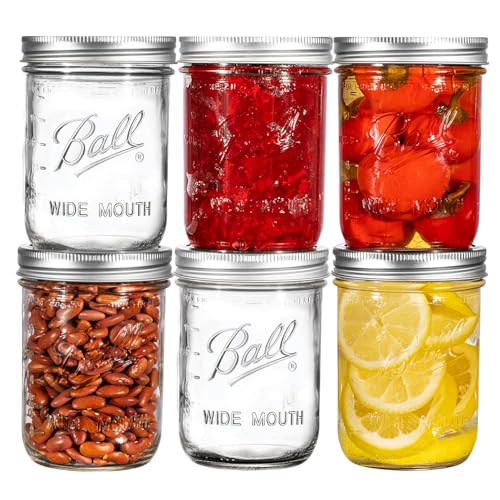 Ball Wide Mouth Mason Jars 16 oz. (6 Pack) - Pint Size Jars with Airtight Lids and Bands for Canning Fermenting Pickling Meal Prep or DIY Decors and Projects Bundled with Peaknip Jar Opener