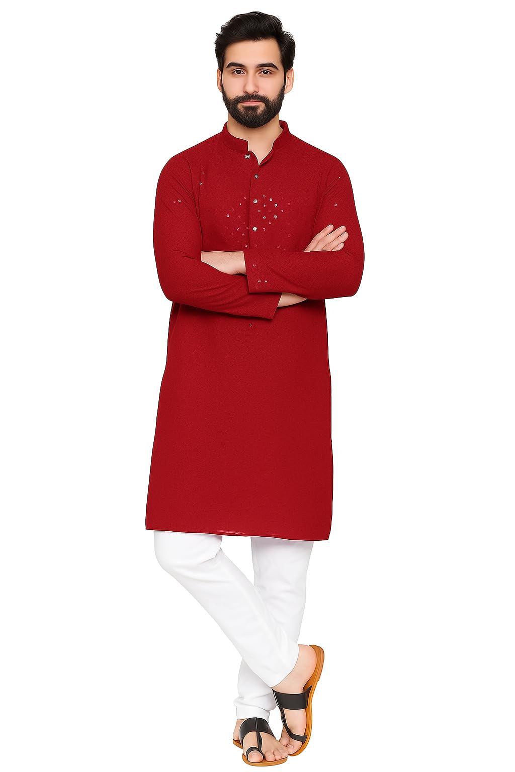 Divine Belief Men’s Kurta Pajama Set – Cotton Chikankari Embroidered Indian Ethnic Wear with Sequins – Traditional Outfit for Wedding, Festival & Party