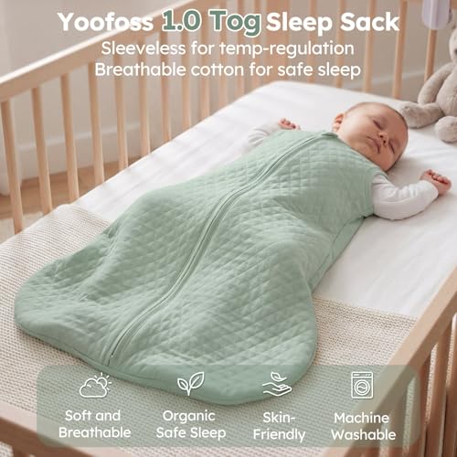 Image of Yoofoss Baby Sleep Sack 6-12 Months 1.0 Tog Sleep Sack Organic Cotton Wearable Blanket for Infants 2-Way Zipper Quilted Sleeping Sacks(Medium)