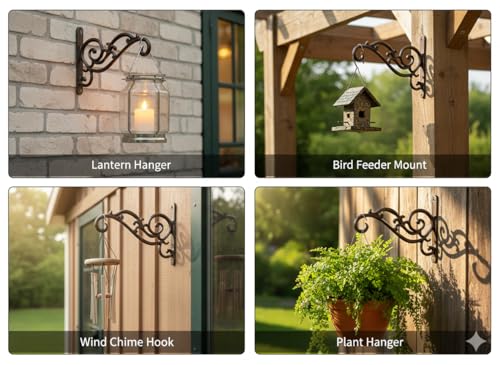 Image of GHAR DWAR Metal Wall Hook Hanging Plant Bracket Decorative Straight Plant Hanger for Pots, Bird Feeders, Planters, Lanterns, Macrame, Wind Chimes Indoor Outdoor (Pack of 4, Brown)