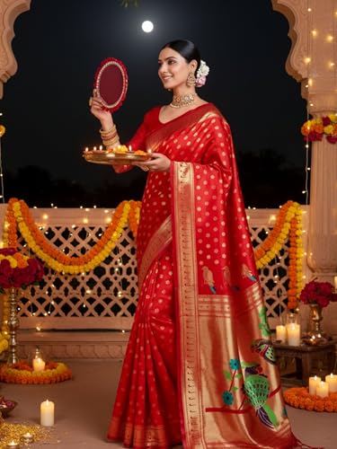 Image of EthnicJunction Women's Silk Blend Woven Paithani saree With Blouse Piece | Wedding Saree | Heavy Saree