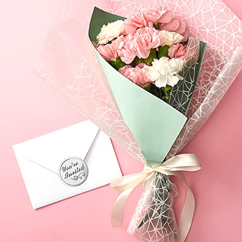 100 Pieces You're Invited Round Embossed Foil Seals Embossed Aluminum Foil Sticker Wax Seals For Wedding Envelopes Present Decoration (Silver) #TOP5