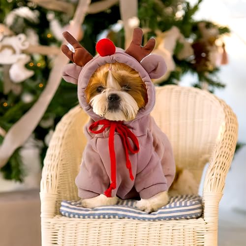 FYJCXCMP Hunde Weihnachtskostüm, Haustier-Elch-Kostüm, Niedliche Weihnachtskleidung, Hoodie für Hunde, Elch-Design (XL)