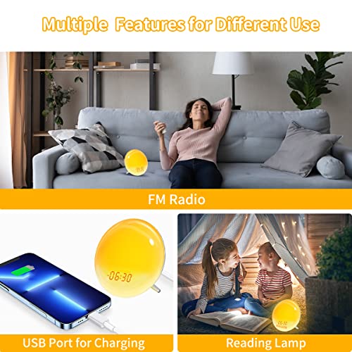 Alanas Sunrise Alarm Clock, Wake Up Light With Dual Alarms, Sunrise And Sunset Simulation Clocks For Kids Bedroom, Fm Radio, 7 Color Nightlight, Snooze, Nature Sound Sleep Timer, Usb Charging Port. #TOP4