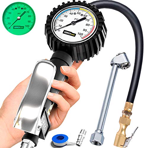 Tire Inflator with Pressure Gauge and Longer Hose - Most Accurate, Heavy Duty