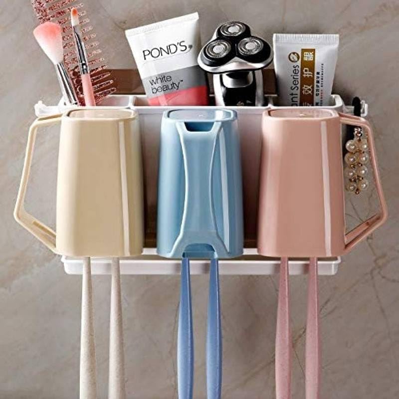 Self Adhesive Wall Mounted 3 Cup Toothbrush Holder for Bathroom