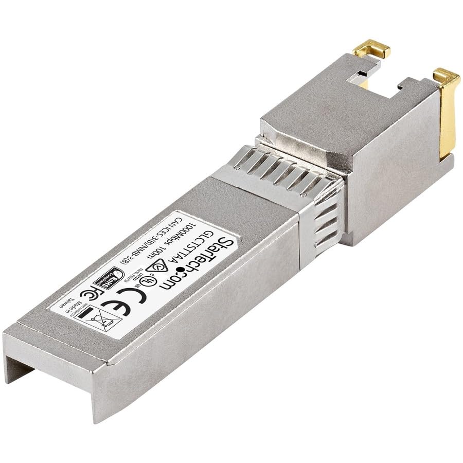 Image of StarTech Cisco GLC-T Compatible SFP Module, 1000BASE-T, TAA (GLCTSTTAA) | 1GE Gigabit Ethernet SFP, SFP to RJ45 Cat6 /Cat5e, RJ-45 100m, Cisco Firepower, ASR920, IE2000