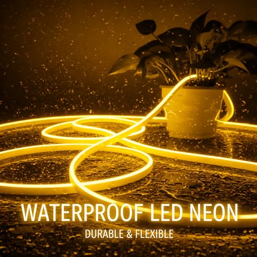 Image of Yellow Neon LED Strip Light 5 Meter with Adapter | Flexible IP65 Waterproof Silicone Rope Light for Indoor and Outdoor Bedroom, Ceiling, Gaming Room, Party & Decoration
