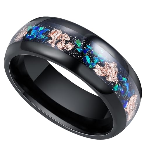 Reseldda 8mm Mens Nebula Blue Opal Galaxy Tungsten Wedding Bands Size 10