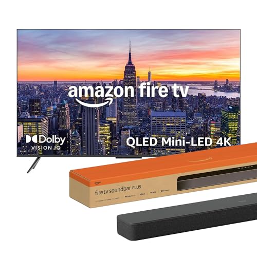 Die Amazon Fire TV Omni-Mini-LED-Serie, QLED-Smart-TV mit 55 Zoll + Amazon Fire TV-Soundbar Plus | 3.1-Kanal-Sound Die Amazon Fire TV Omni-Mini-LED-Serie, QLED-Smart-TV mit 55 Zoll + Amazon Fire TV-Soundbar Plus | 3.1-Kanal-Sound
