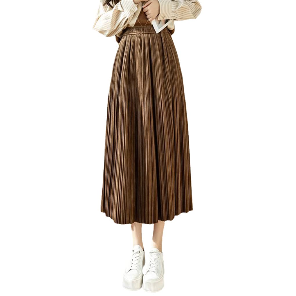 Dninmim Gonna a trapezio da donna plissettata tinta unita casual elastica a vita alta gonna longuette allentata estiva