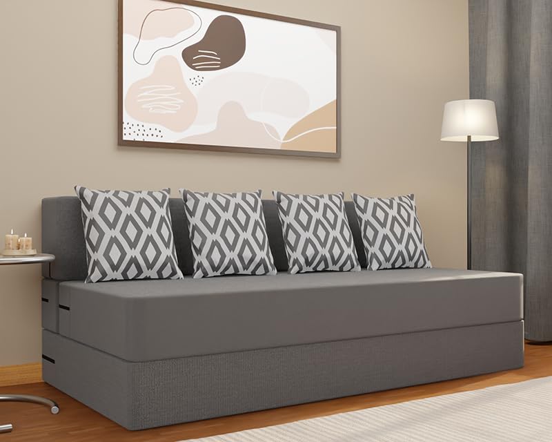 Adorn India Easy 4 Seater Sofa Cum Bed (Rhombus Pattern) Size 6' X 6' Ft (Grey Color) Perfect for Home & Office for Guests (1 Year Warranty)