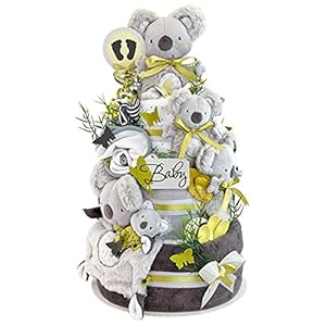 MomsStory Koala luiertaart neutraal | babycadeau voor geboorte doop babyshower | 3 verdiepingen (grijs) XXL groot | met…