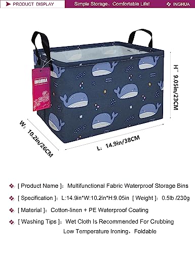 Image of Rectangular Whale Storage Basket | Fabric Organizer Bin for Books,Clothes,Gifts,Pets-Perfect for Home,Office,Nursery,Dorm,Shelf(Rec-Blue Whale )