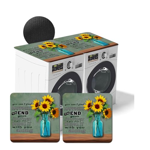 2 Pcs Flowers Washer Dryer Covers Mat for the Top Floral Washing Machine Dust Cover Mat Dryer Top Protector Mat,No-wash Erasable Mat for Washer Microwave Refrigerator.23.6 * 23.6 inch (Blue)