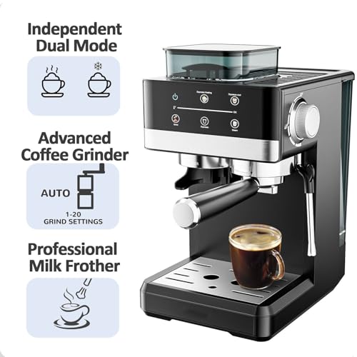 ZyKnaurral Compact Espresso Machine, 20 Bar Pressure Milk Frother with Steam Wand, Barista-Quality Coffee at Home Using Ground Coffee, 1.8 Litre Water Tank - Image 2