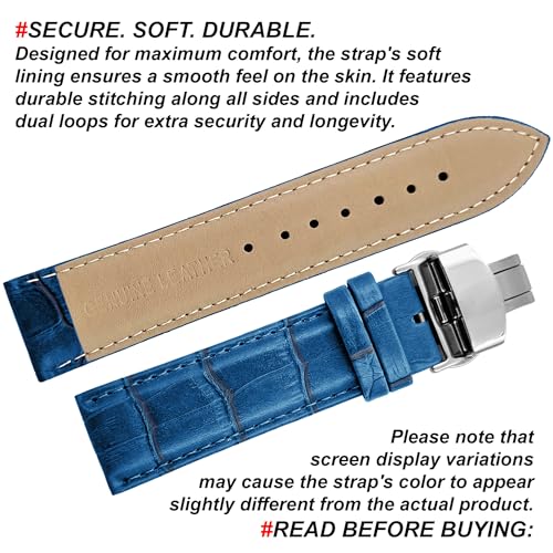 Image of DBLACK ''HOOK'' Leather Watch Strap with Butterfly Lock, Bamboo Design Pattern Full Padded Watch Belt / / For 18mm, 20mm, 22mm, or 24mm Watch Band (Choose Your Size & Color)