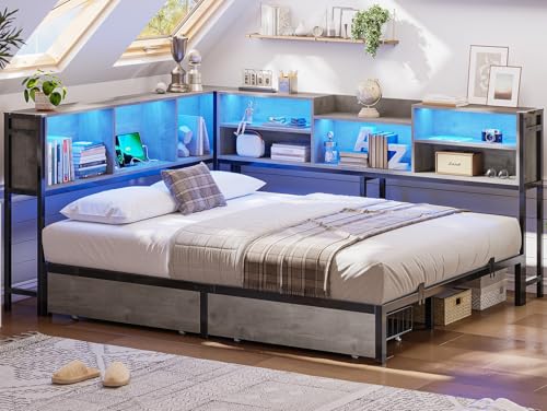 Hasuit Full Corner Bed Frame Storage Bookcase, Full Size