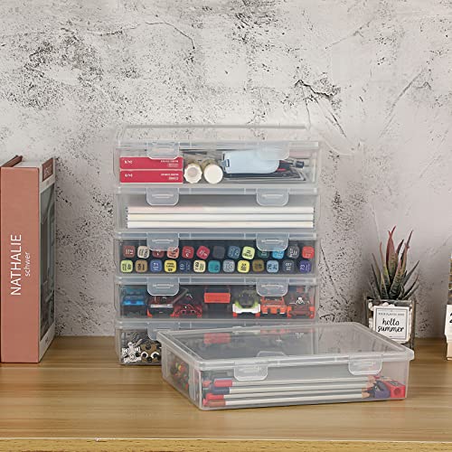 Btsky Clear Plastic Storage Box With Flap Lid, Multipurpose Craft Organizers And Storage Box Art Supply Storage Organizer Plastic Sewing Box For Beads Pencils Notebooks, 6 Pack Small #TOP1