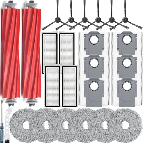Bluearks 26 Stück Zubehörset für Roborock Qrevo S/Qrevo Pro Roboter Saugroboter 2 Hauptbürsten 4 Hepa Filter 6 Wischpads 6 Seitenbürsten und 6 Staubbeutel Kompatible für Qrevo Pro/Qrevo S