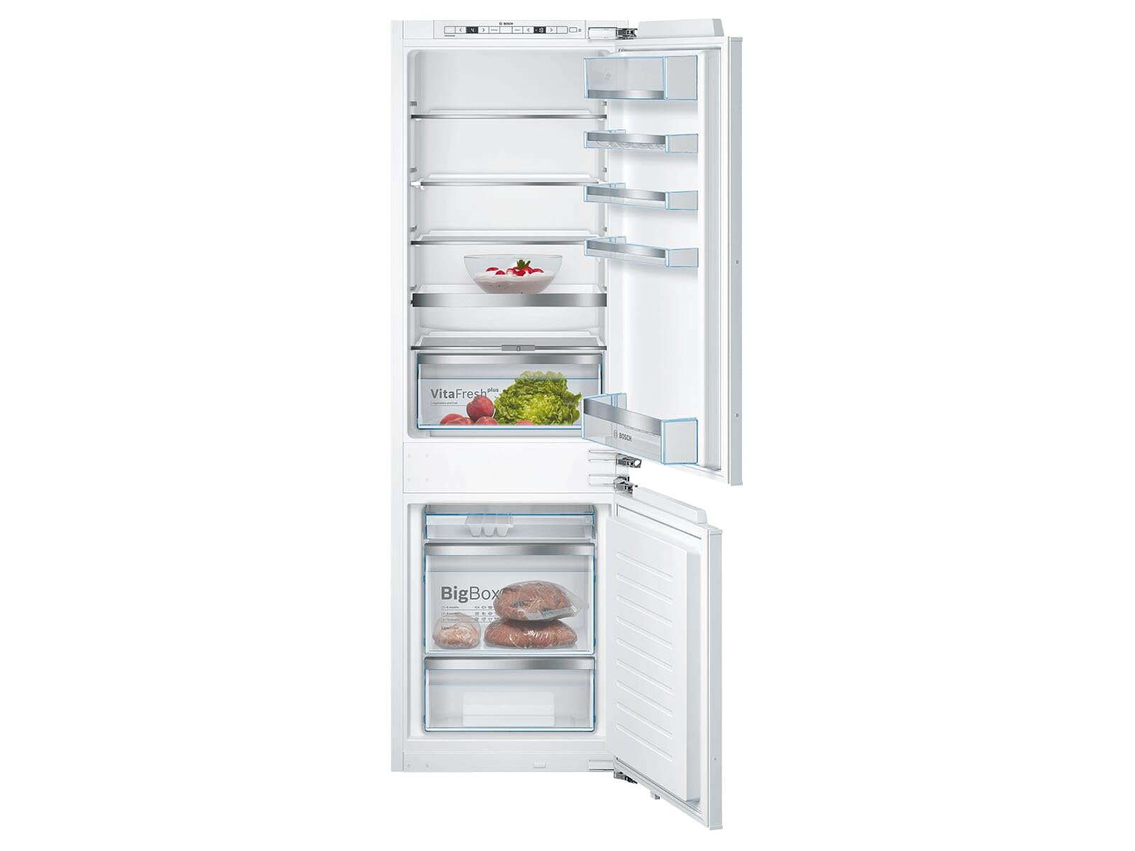 Bosch KIS86AFE0 Serie 6 - Frigorífico empotrable con congelador/E/177,5 cm de altura de nicho, 219 kWh/año, refrigerador de 192 L y congelador de 74 L, tecnología VitaFresh plus y LowFrost