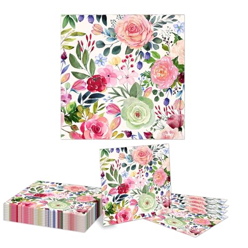 Kotkiddy Servilletas de papel con diseño de flores acuarela, 20 piezas de servilletas para almuerzo, accesorios para fiestas de flores, decoración de cumpleaños, servilletas de papel para cenas de