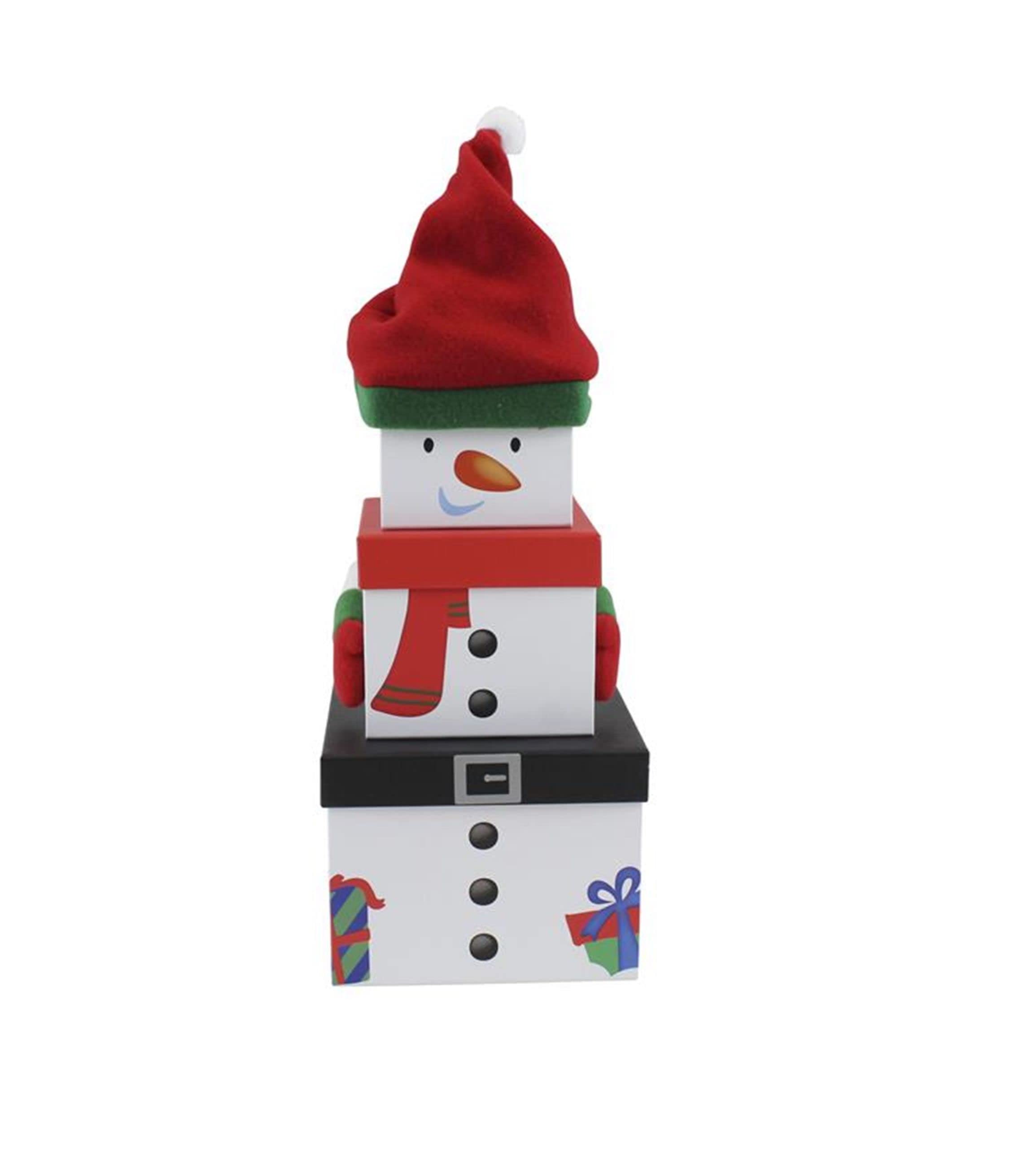 Shop4allsorts White Set Of 3 Plush Snowman Christmas Gift Box Stacking And Nesting Storage Treat Boxes Ideal Festive Decoration Christmas Eve