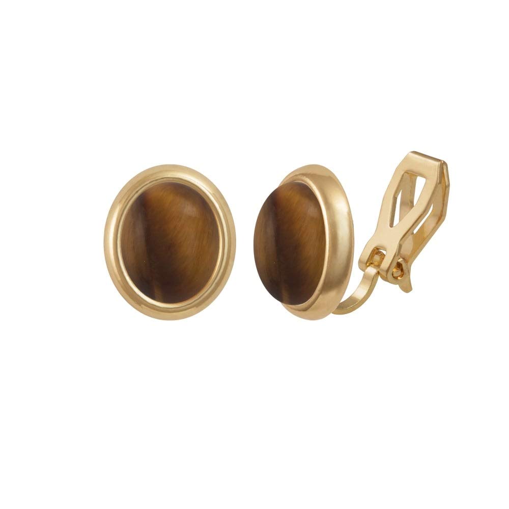 Eternal CollectionMinuet Tiger's Eye Gold Tone Stud Clip On Earrings 1.3 Brown