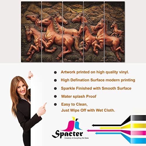 Image of Spacter art Vastu Runing Seven Horses Painting With Frame Wall art for living room wall decoration for wall Bedroom,room,Hotels-Wooden Framed- Animal Digital Painting (30x60 Inch) SP333