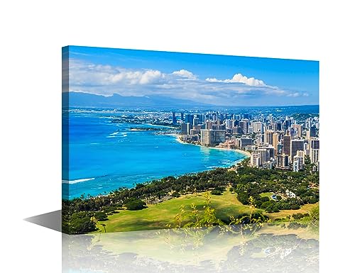 Peinture Waikiki Honolulu paysage urbain Hawaii pour toile déco salon maison