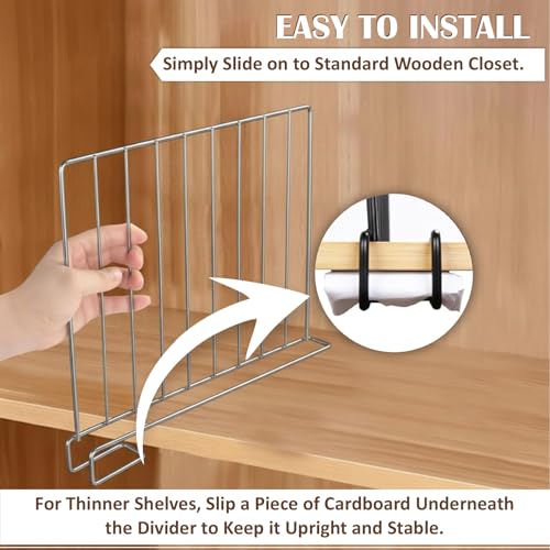 Image of JD FRESH 4-Piece Shelf Divider Set /Stainless Steel Wardrobe Separator for Clothes /Books & Pantry Storage /Partition for Shelves /Closet & Cupboard Organizer for Home & Office (Silver)