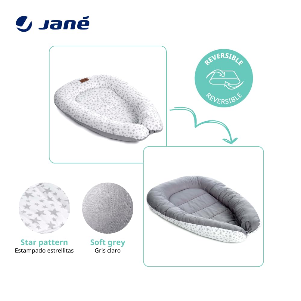Jané Growing Cute, Nido Riduttore per Bebè, Favorisce lo Stato del Sonno, Reversibile, Traspirante, Grigio