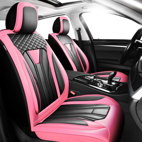 Image of Car Seat Covers Compatible with Chevy Equinox 2011-2026, Premium Leather Breathable, Wear Resistant, Airbag Compatible, All-Weather Protection & Full Coverage, 2 Front Seat Pink&Black