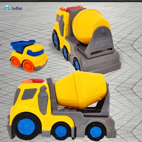 Image of FunBlast Cement Mixer Truck and Mini Dumper Truck Toy for Kids, Friction Power Construction Truck Toy for 3+ Years Old Boys and Girls, Pull Back Truck with Light and Sound Toys for Kids (Multicolor)