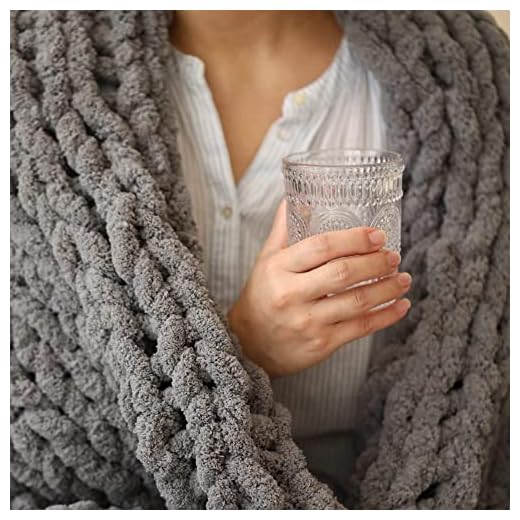 Abound Chunky Knit Blanket Throw - 50"x60" - 5 lbs - Chenille Yarn Knitted Blanket - Crochet Blanket - Cable Knit Throw Blanket - Weighted Chunky Blanket - Machine Washable (Slate Grey)