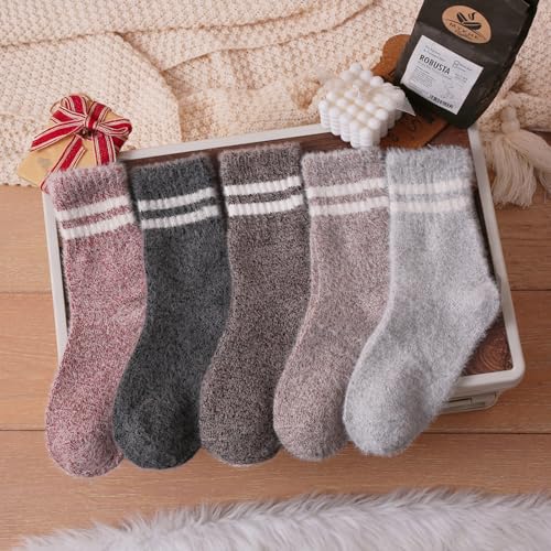 Image of SISOSOCK 5 Pairs Fuzzy Soft Cozy Comfortable Socks for Women, Casual Sleep Comfy Socks, Perfect Warm Winter Gifts for Women