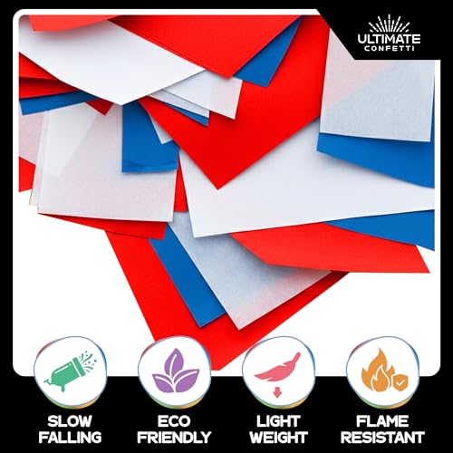 Image of Ultimate Confetti, Biodegradable Confetti Red, White & Blue - Rectangular Fluttering Tissue Paper Confetti for Cannon and Launcher use - Wedding Confeti, Parties and Live Events - 1 lb, 16 oz